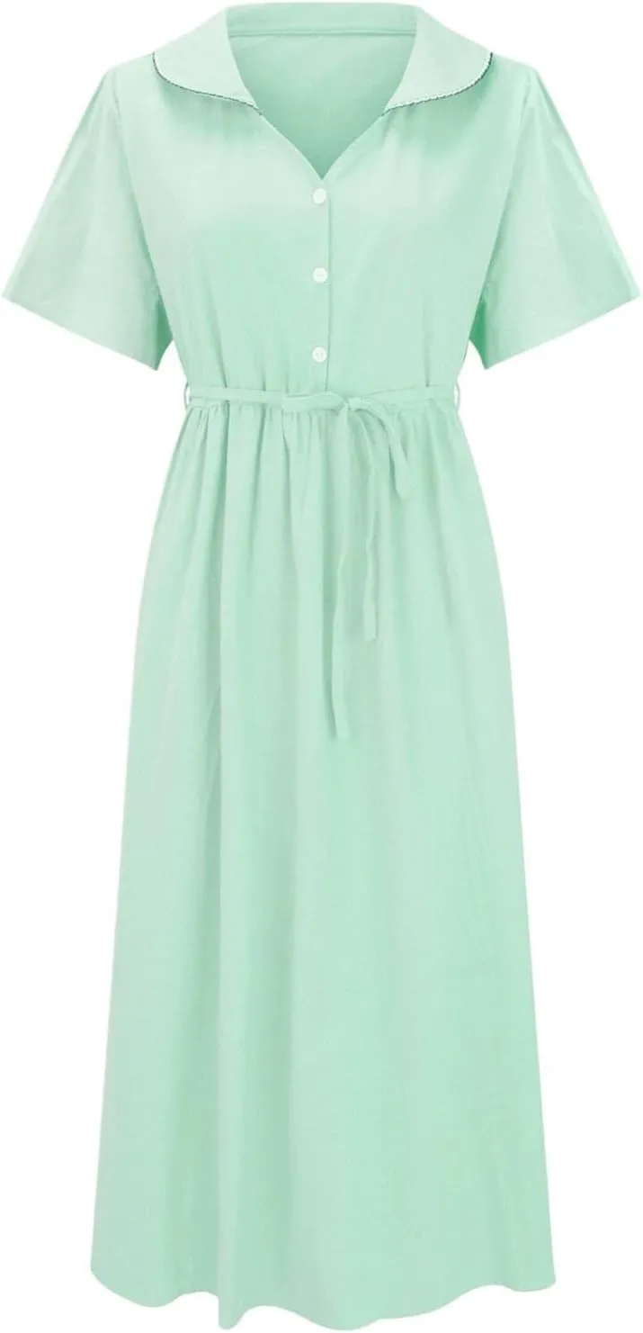 Women Korean Style Dresses Lace-Up Waist-Defined Henley Shirt Midi Dress Summer Half Sleeve Trendy A-Line Dress