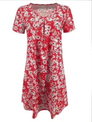 Womens Boho Floral Printed Dresses Summer Casual Short Sleeve V Neck Loose Fit Mini Dress Going Out Beach Wear