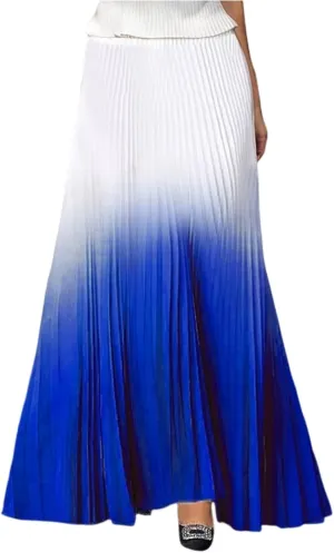 Women's Casual Pleated Gradient Summer High Waist A-line Swing Floor-Length Beach Skirt