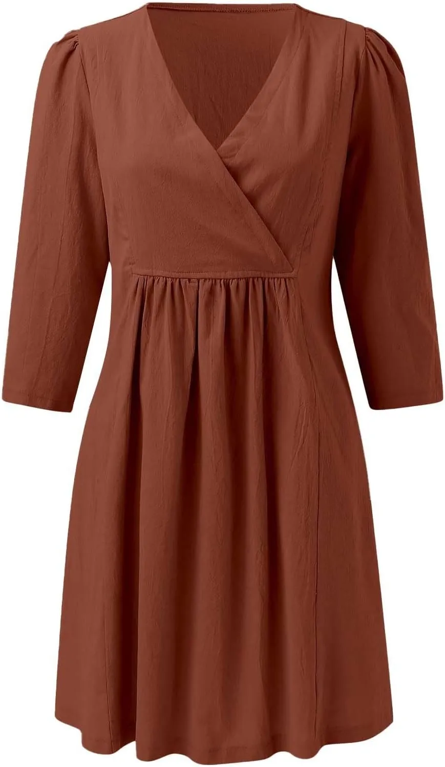 Womens Cotton Linen Midi Dress Summer Solid Color Short Sleeve V-Neck T-Shirt Dresses Plus Size Flowy Beach Dress