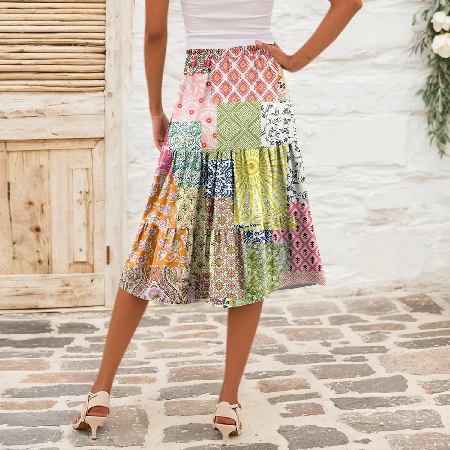 Women's Going Out Casual Elegant High Waist Drawstring A-line Boho Holiday Swing Skirt with Pockets