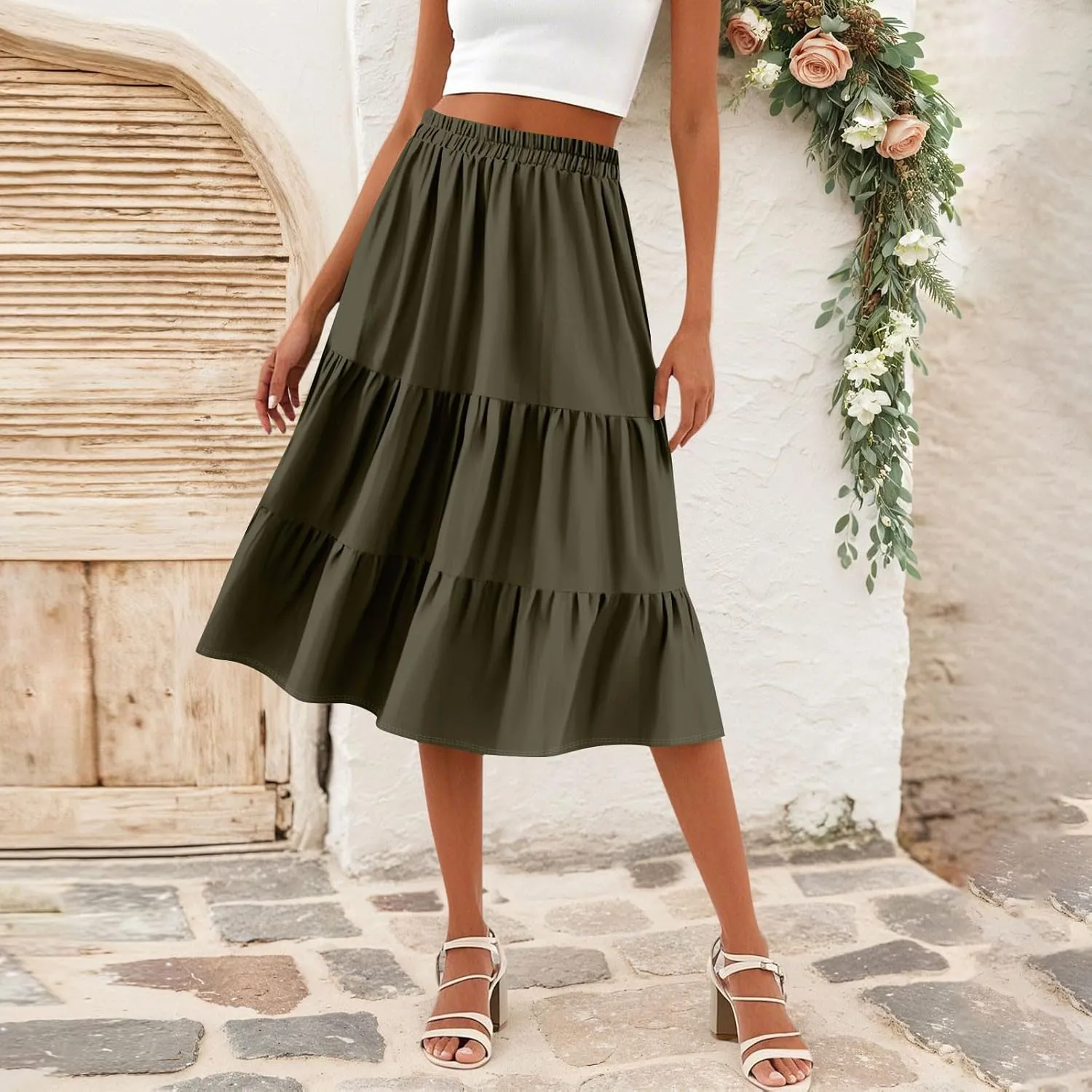 Women's Going Out Casual Elegant High Waist Drawstring A-line Boho Holiday Swing Skirt with Pockets