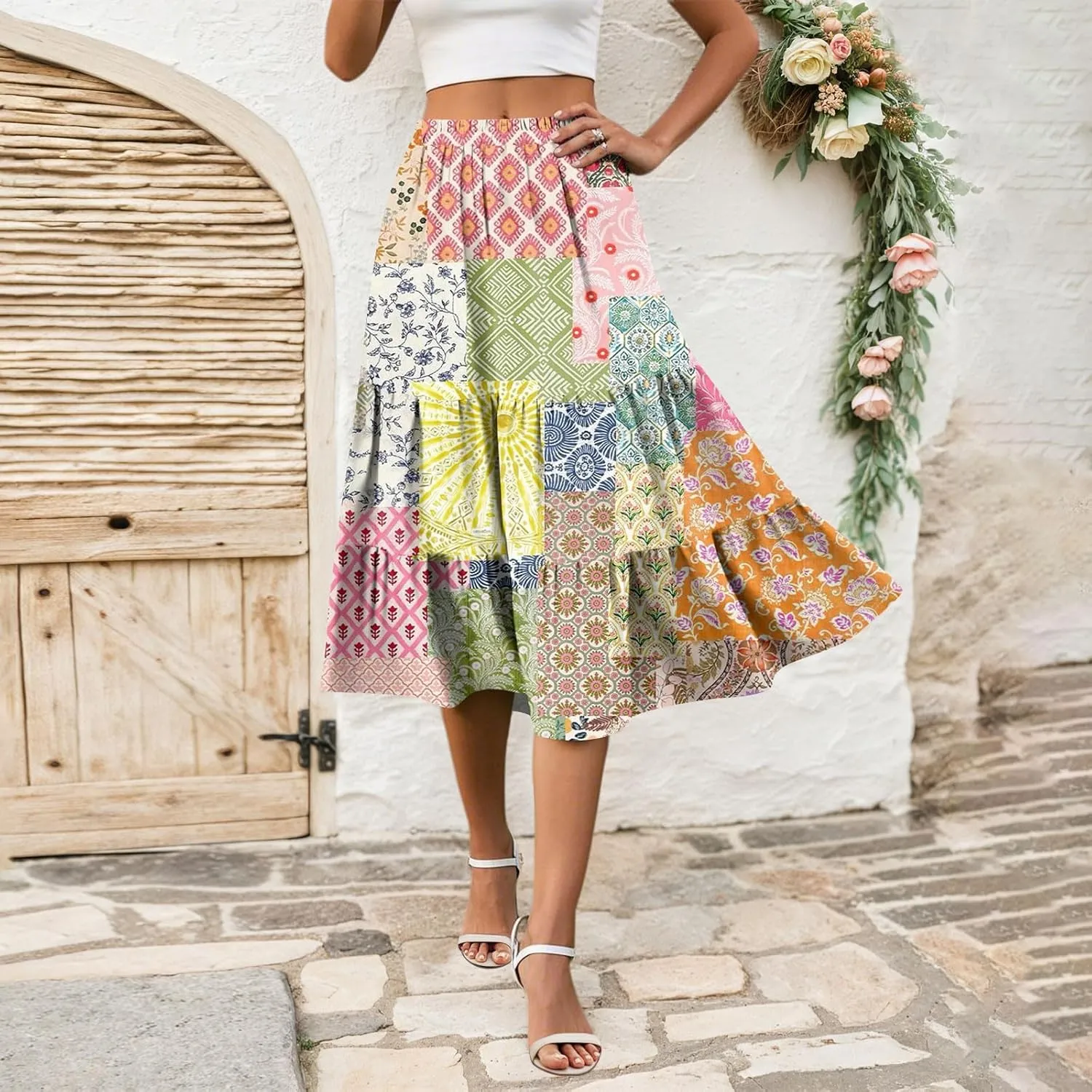 Women's Going Out Casual Elegant High Waist Drawstring A-line Boho Holiday Swing Skirt with Pockets