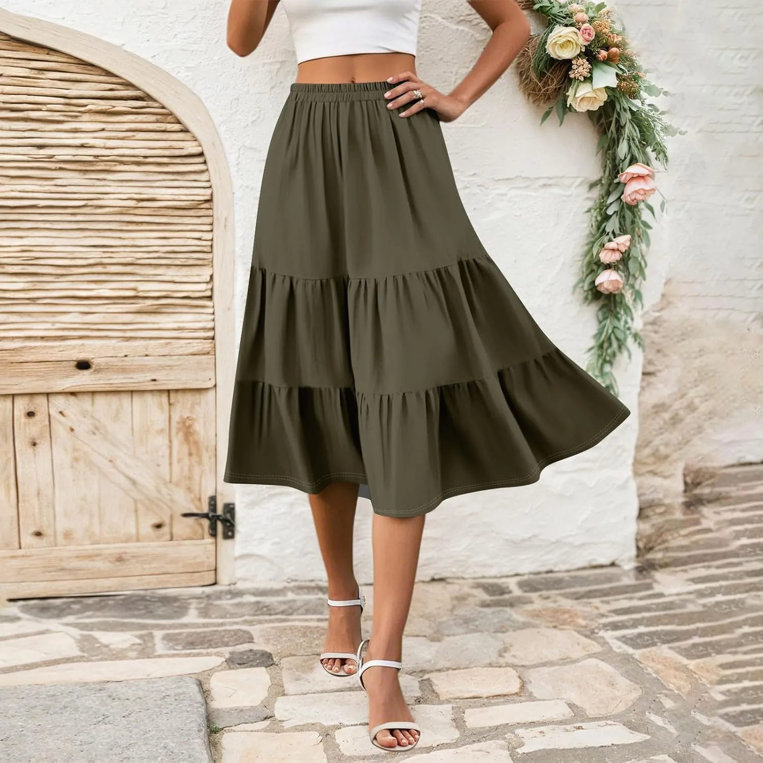 Women's Going Out Casual Elegant High Waist Drawstring A-line Boho Holiday Swing Skirt with Pockets