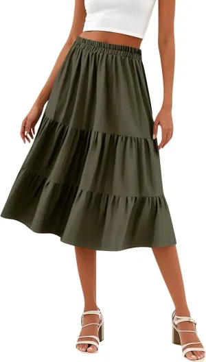 Women's Going Out Casual Elegant High Waist Drawstring A-line Boho Holiday Swing Skirt with Pockets
