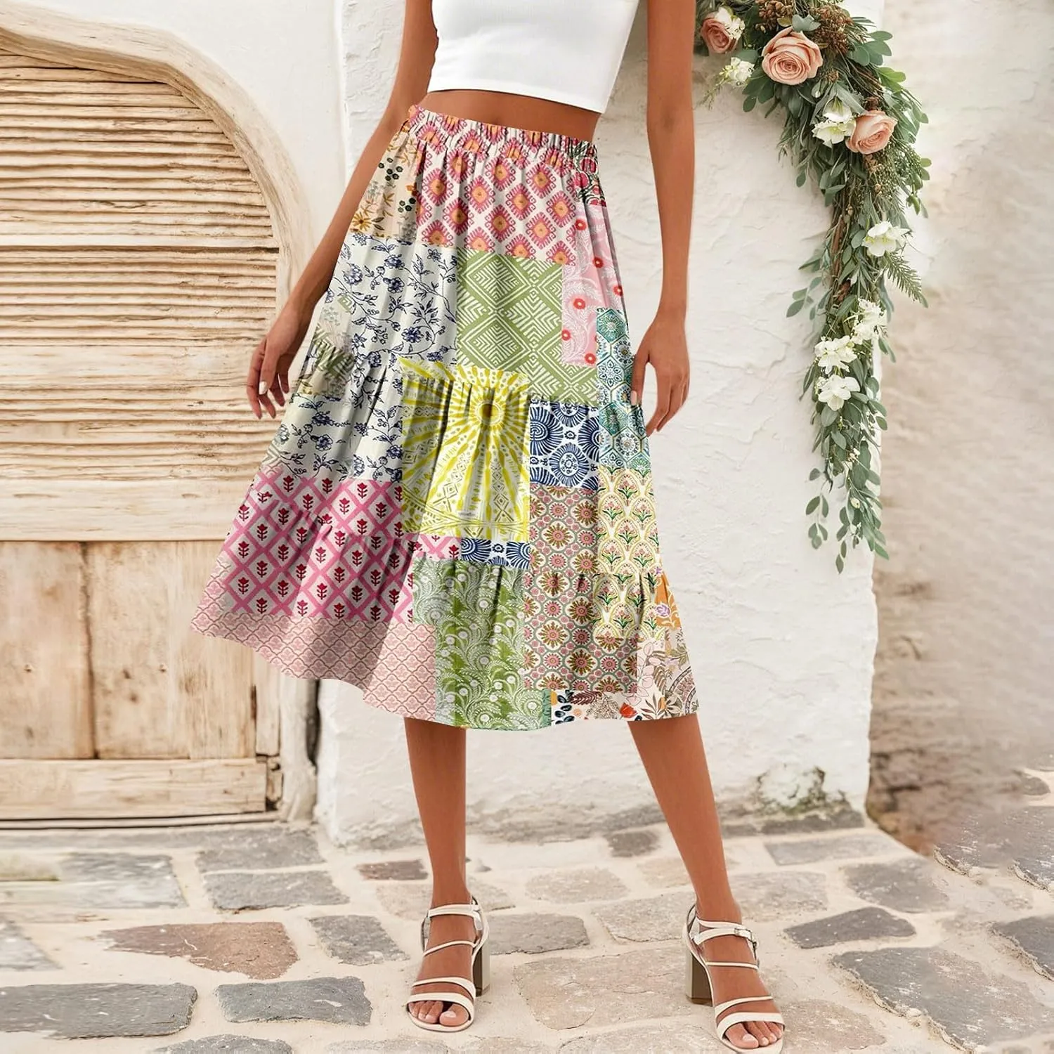 Women's Going Out Casual Elegant High Waist Drawstring A-line Boho Holiday Swing Skirt with Pockets