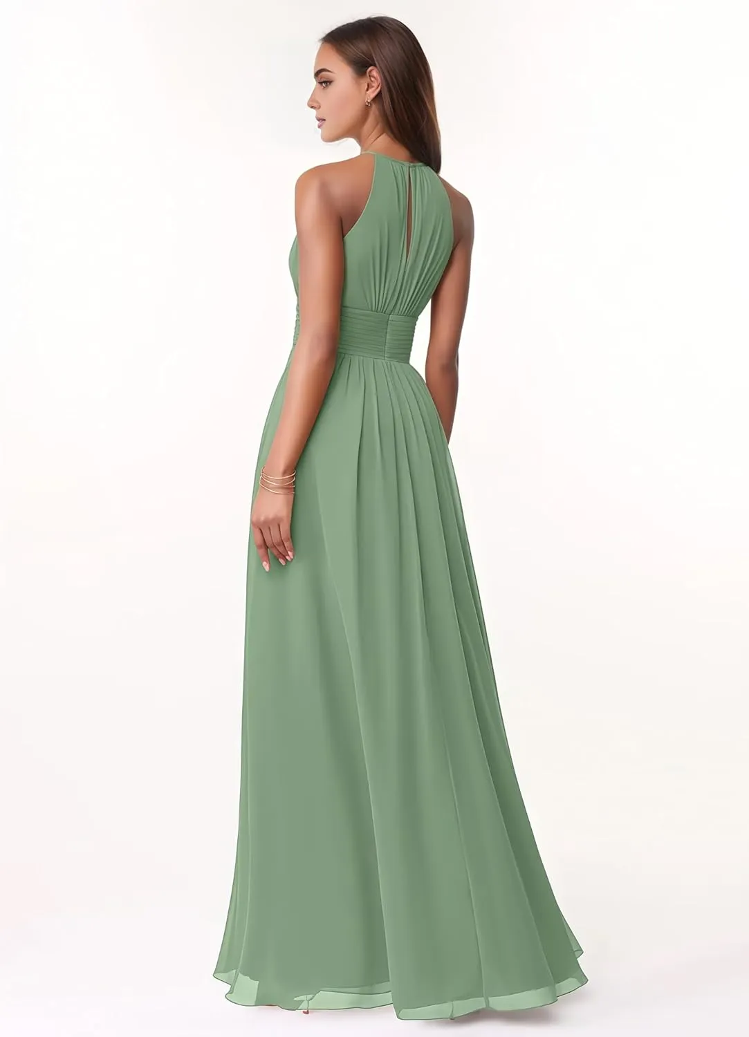 Women's Halter Chiffon Bridesmaid Dresses for Wedding A Line Sleeveless Formal Evening Gown