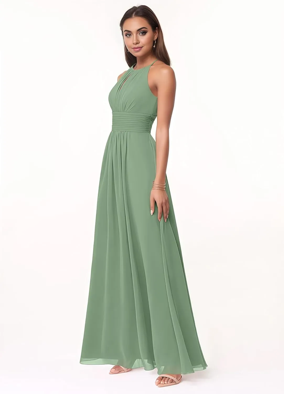 Women's Halter Chiffon Bridesmaid Dresses for Wedding A Line Sleeveless Formal Evening Gown