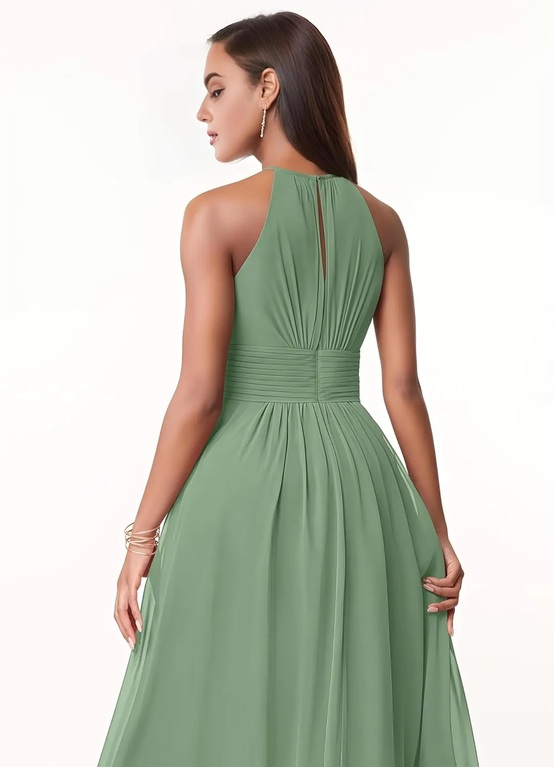 Women's Halter Chiffon Bridesmaid Dresses for Wedding A Line Sleeveless Formal Evening Gown