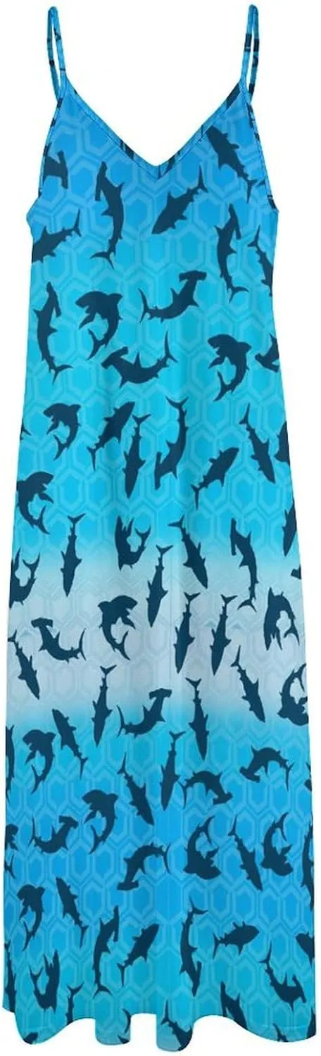 Women's Maxi Dress Tie Dye Seashell Summer Sun Dresses Casual Loose Long Dress V Neck Sleeveless Beach Dresses