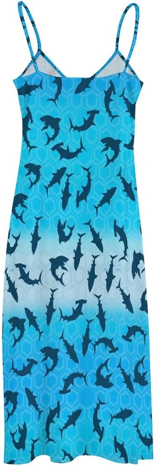 Women's Maxi Dress Tie Dye Seashell Summer Sun Dresses Casual Loose Long Dress V Neck Sleeveless Beach Dresses