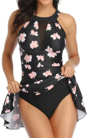 Women's One Piece Swimdress Skirted Swimsuit Long Torso Tummy Control Bathing Suit