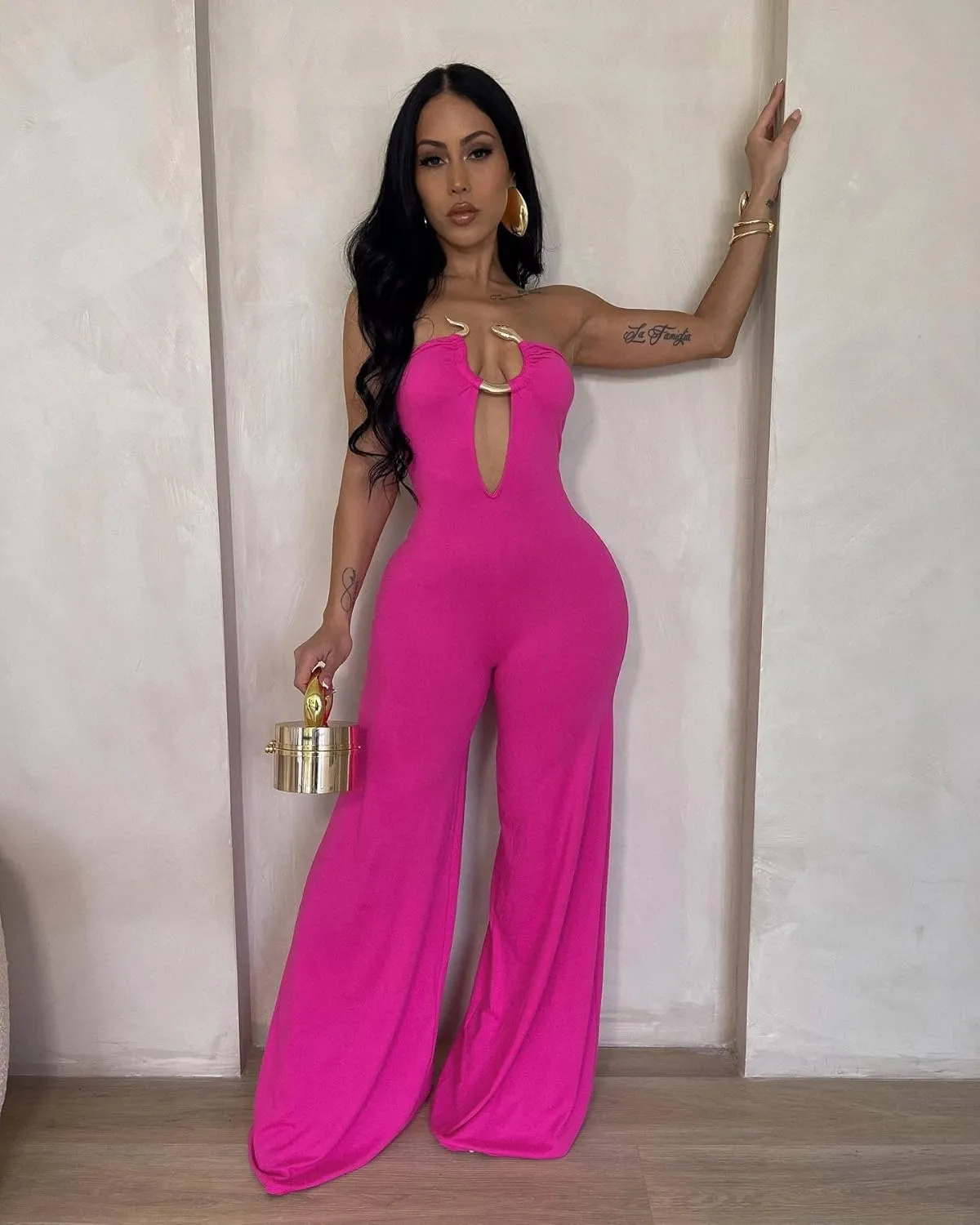Womens Sexy Jumpsuits Snake Sleeveless Top Long Pants Solid Color Summer Going Out Jumpsuits