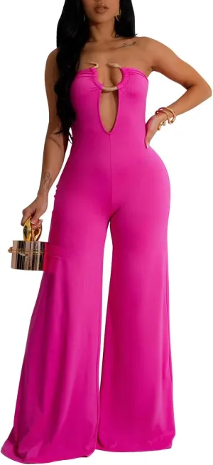 Womens Sexy Jumpsuits Snake Sleeveless Top Long Pants Solid Color Summer Going Out Jumpsuits