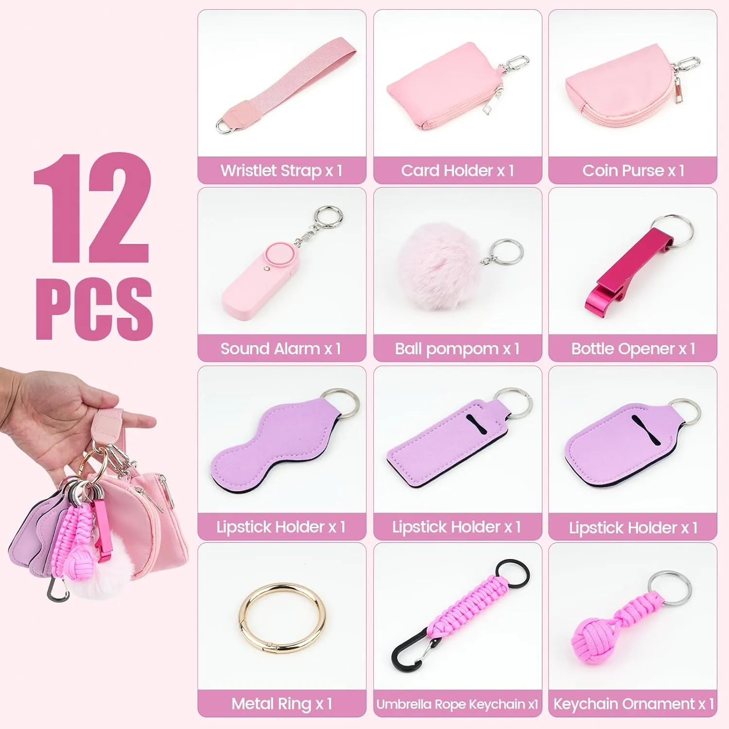 Wristlet Keychain Set with Coin Purse,13 Pcs Keychain Set for Women,Creative Gift Suitable for Both Women And Girls