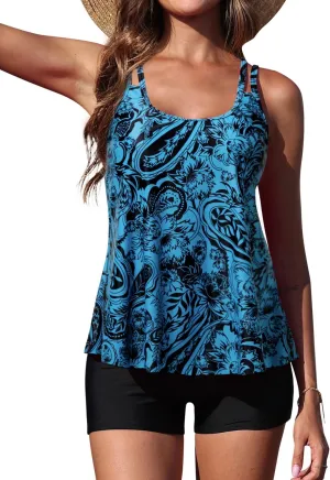 Yonique Womens Two Piece Swimsuits Tankini Top with Boy Shorts Tummy Control Bathing Suits Athletic Swimwear