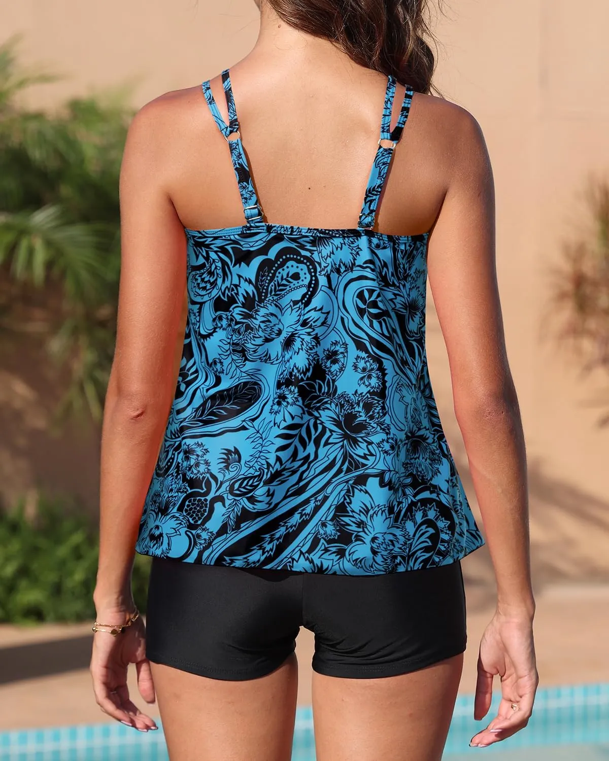 Yonique Womens Two Piece Swimsuits Tankini Top with Boy Shorts Tummy Control Bathing Suits Athletic Swimwear