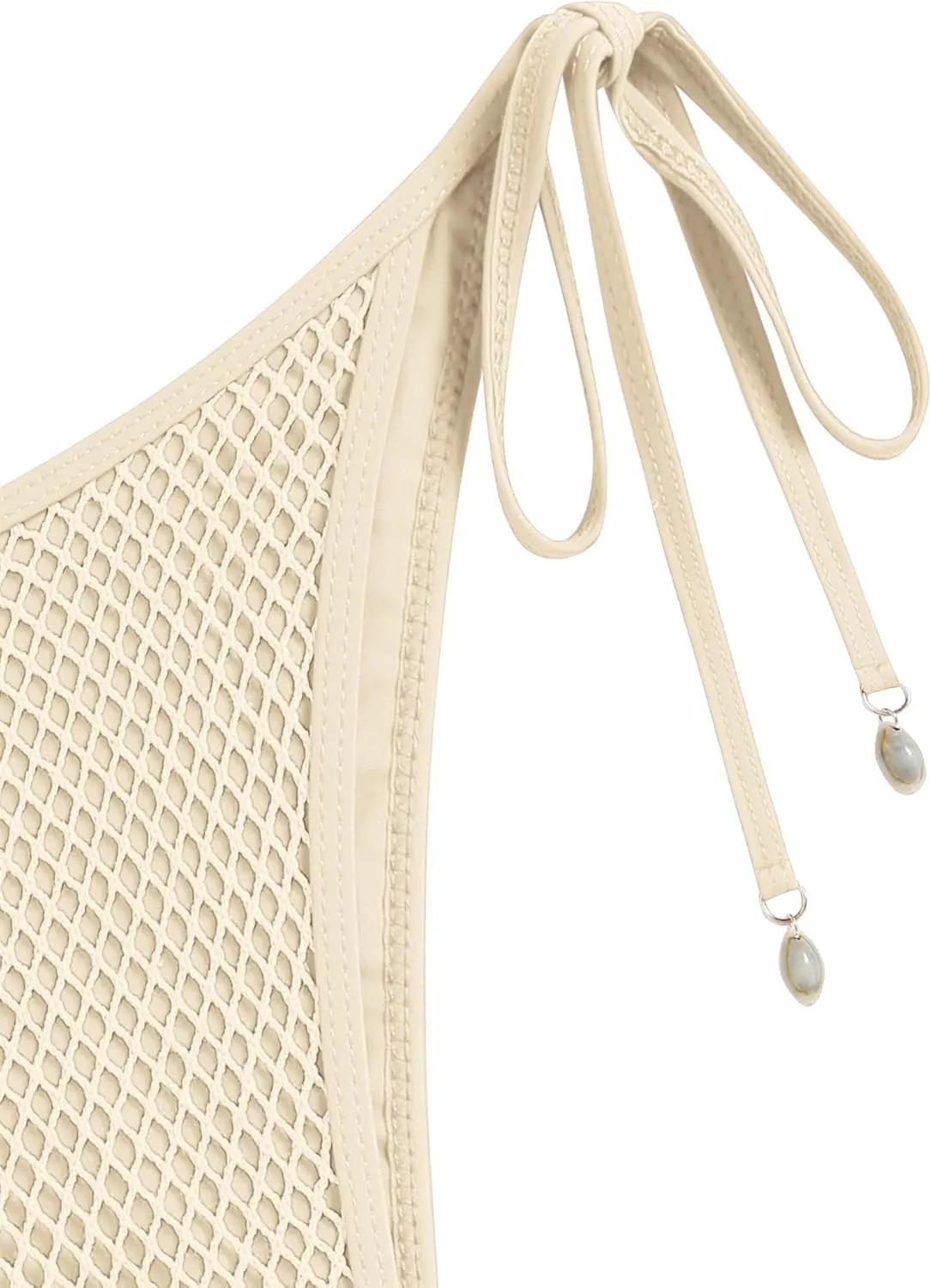 ZAFUL Women Triangle String Two Piece Bikini Fishnet Mesh Tie Shell Decor Tanga 2 Piece Swimsuit