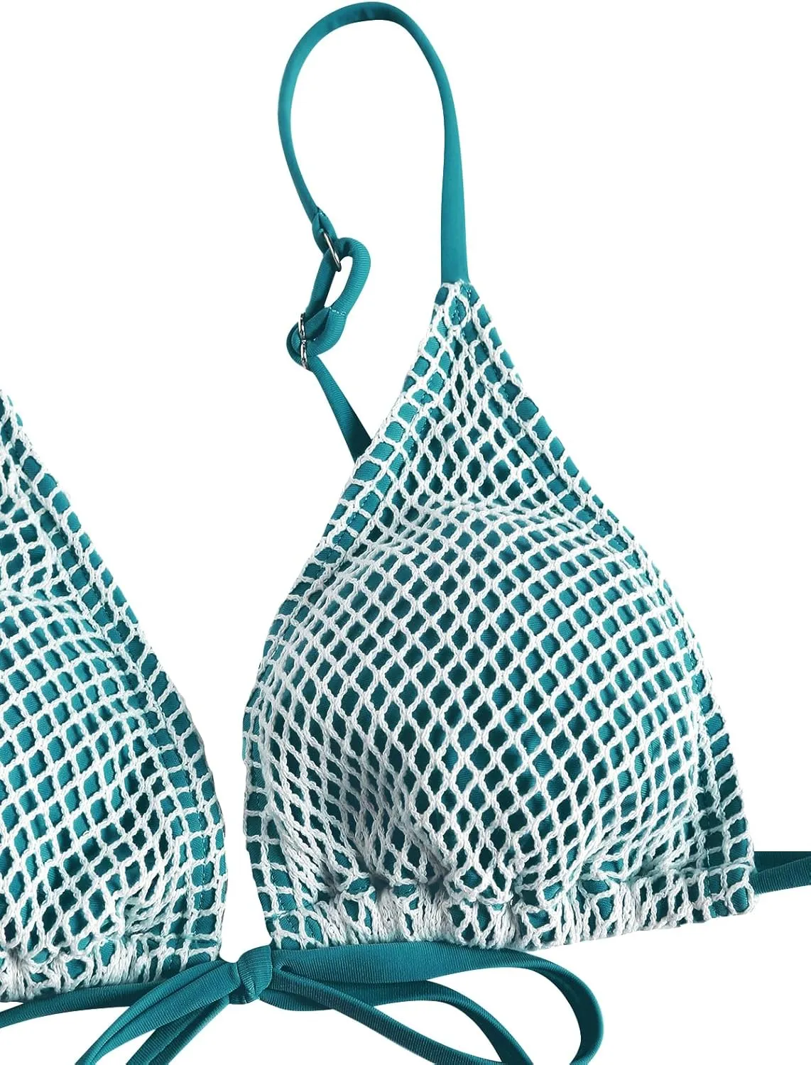 ZAFUL Women Triangle String Two Piece Bikini Fishnet Mesh Tie Shell Decor Tanga 2 Piece Swimsuit