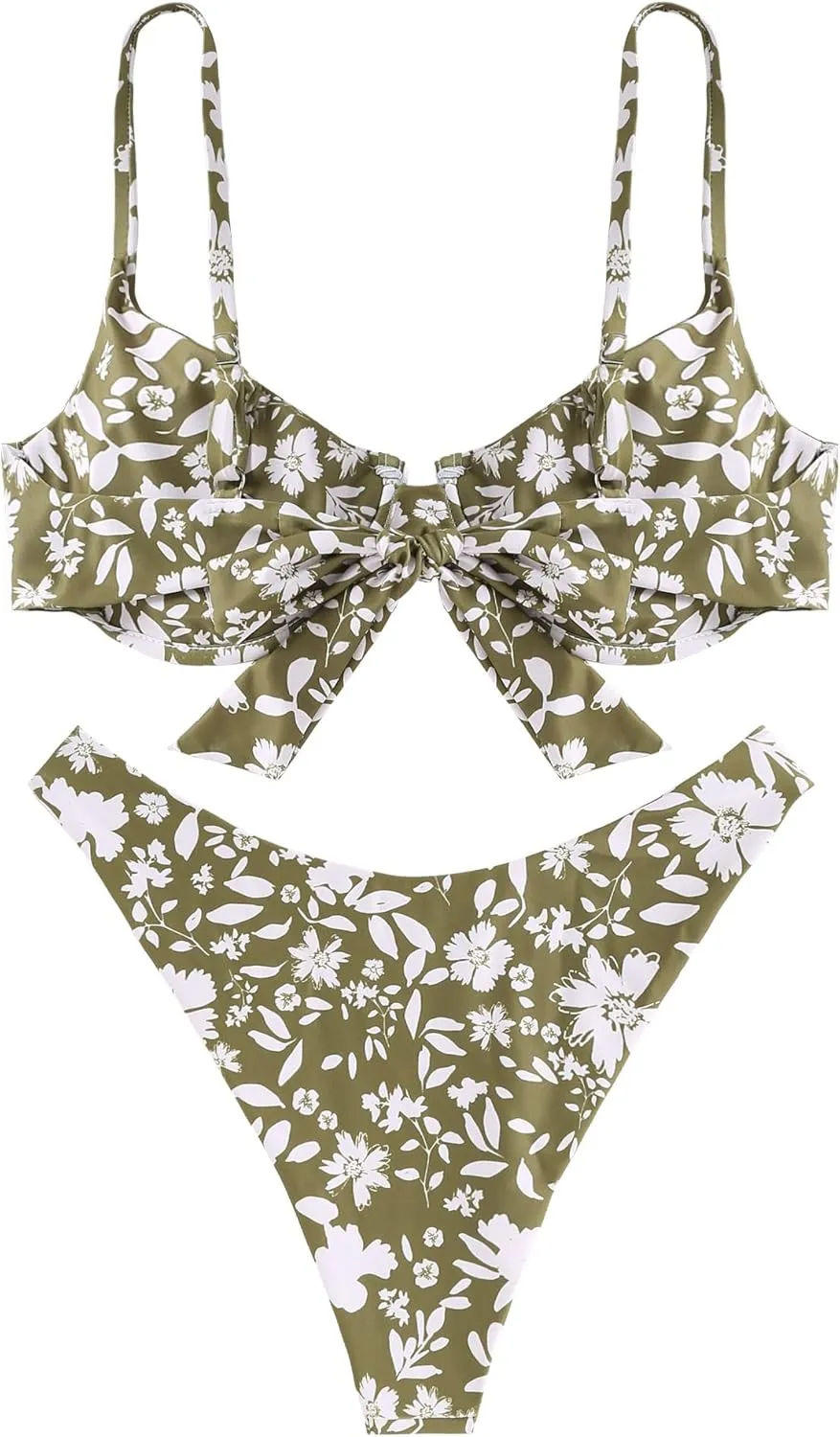 ZAFUL Women's Twist Front Bikini Sets Underwire Tie Back Bikini High Waisted Two Piece Swimsuit