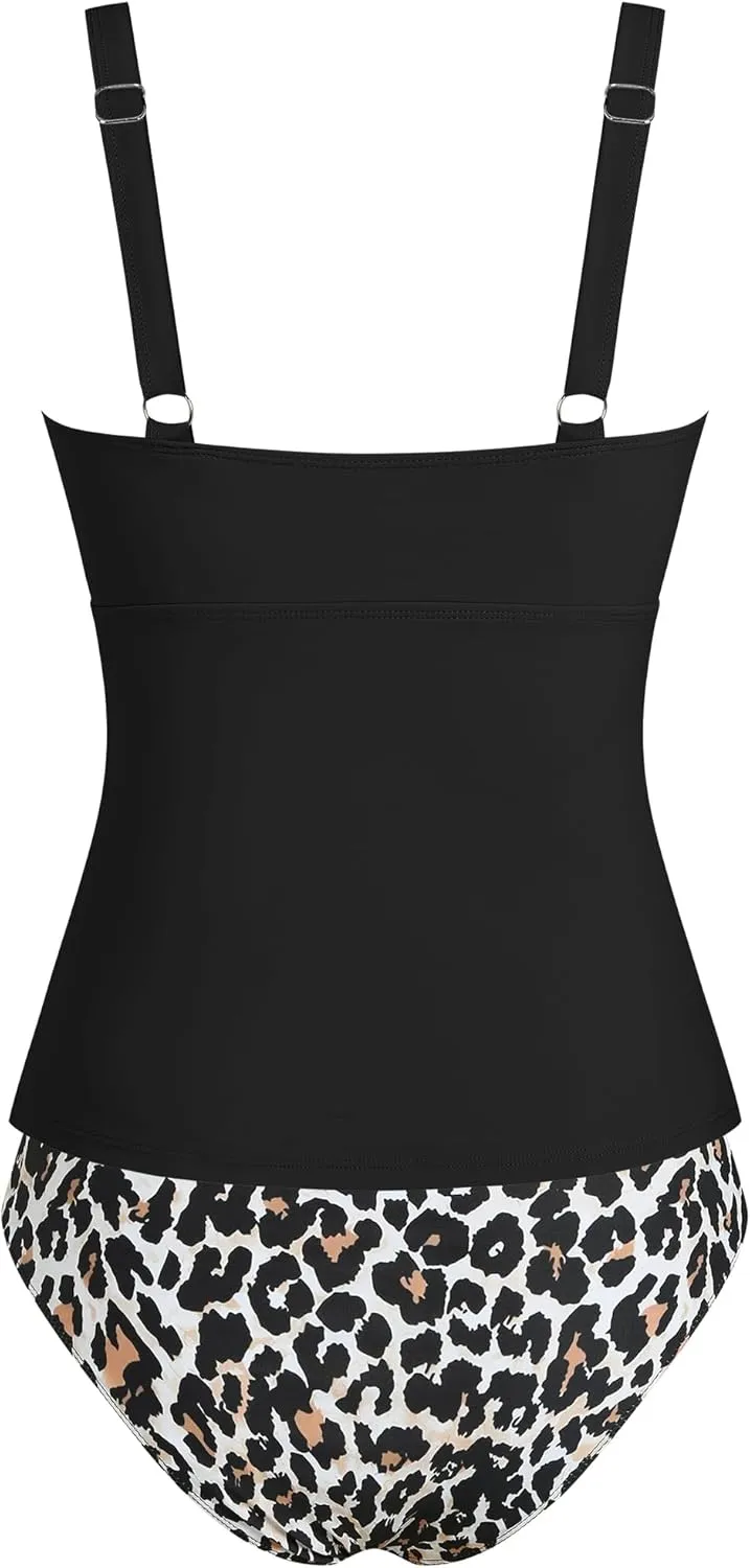 ZAFUL Women's Two Piece Tankini Swimsuits Tummy Control Crisscross Bathing Suits V-Wire Swim Tank Tops with Briefs