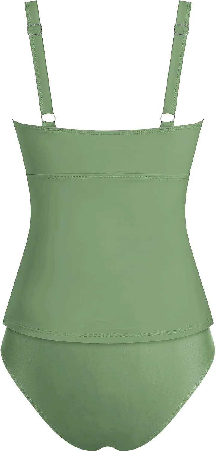 ZAFUL Women's Two Piece Tankini Swimsuits Tummy Control Crisscross Bathing Suits V-Wire Swim Tank Tops with Briefs